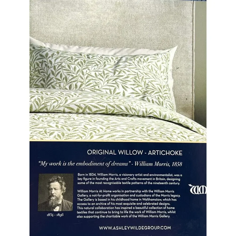 WILLIAM MORRIS Original Willow Artichoke Green STANDARD Pillowcases Percale
